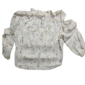 A New Day NWT Ruffle Smocked Neck Blouse XL‎ White Abstract Confetti Print